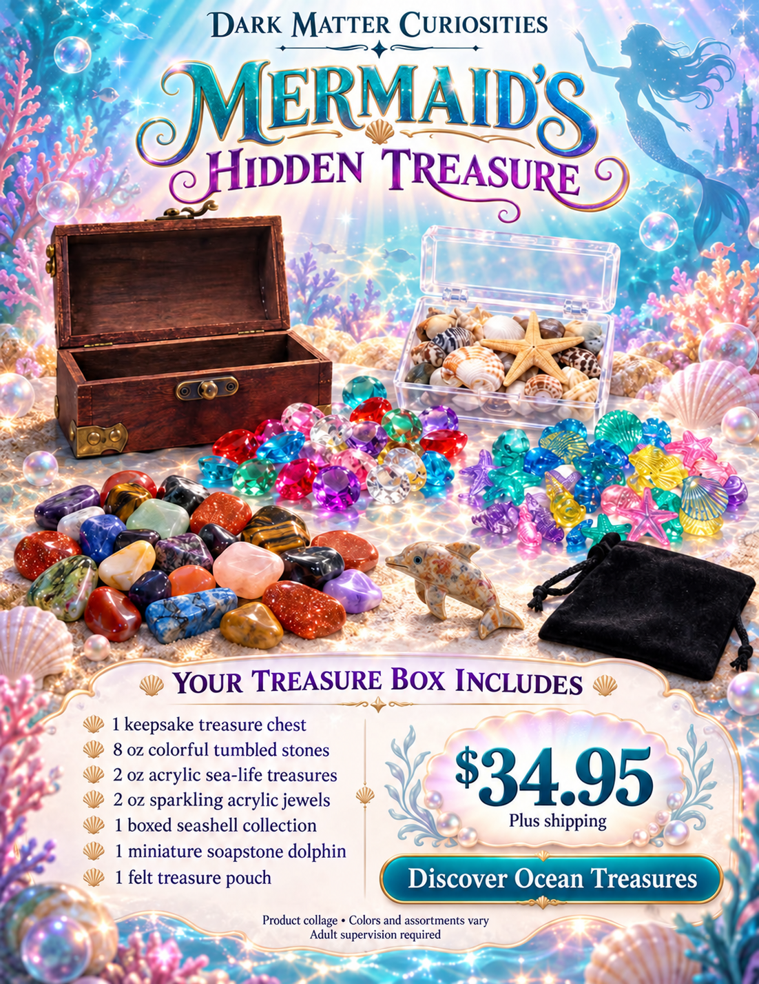 Mermaid’s Hidden Treasure — illustrated box contents and price